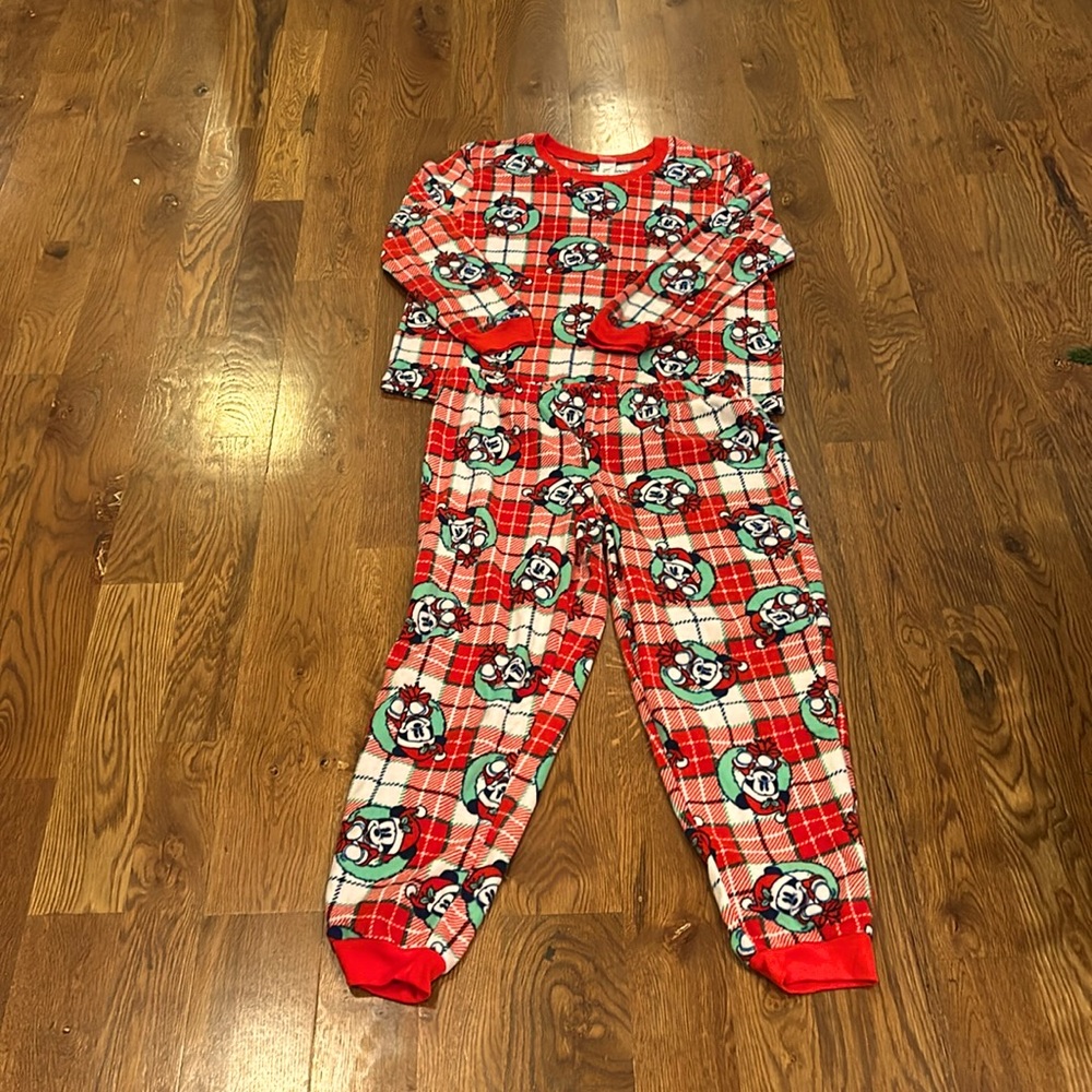 Disney Red Plaid Mickey Mouse Fleece Pajama Set